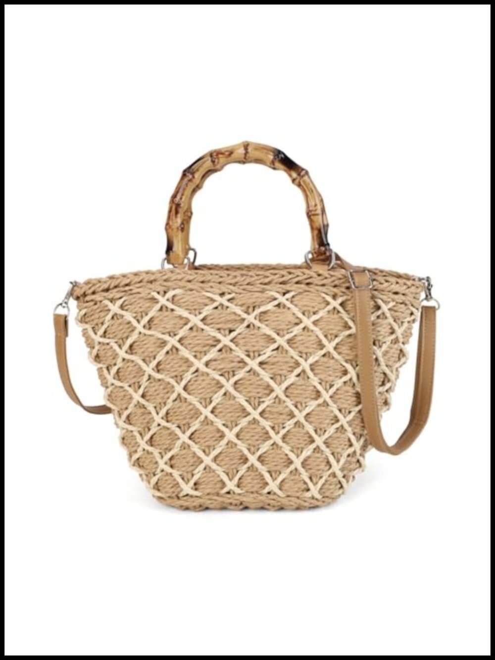 Handwoven Straw Crossbody Bag with Bamboo Handle for Women Summer